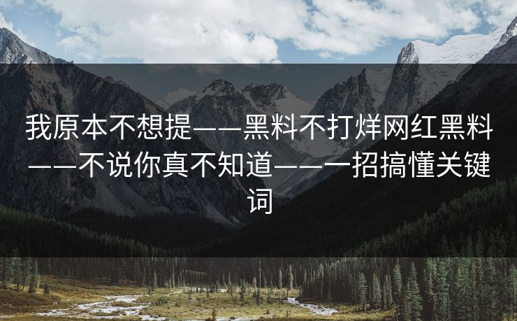 我原本不想提——黑料不打烊网红黑料——不说你真不知道——一招搞懂关键词